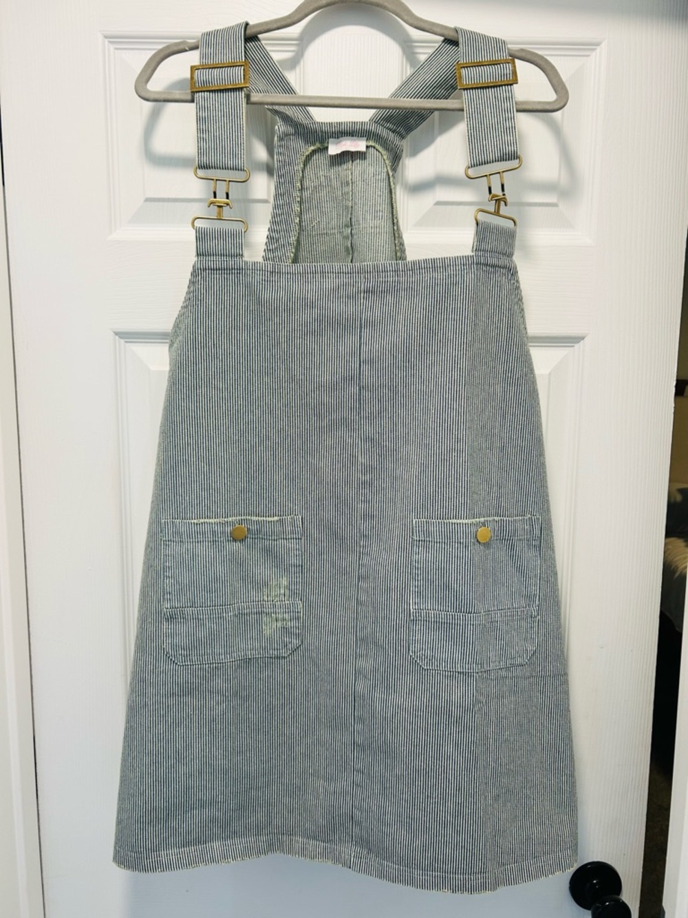 Pink Lily Striped Overall Dress - Gray